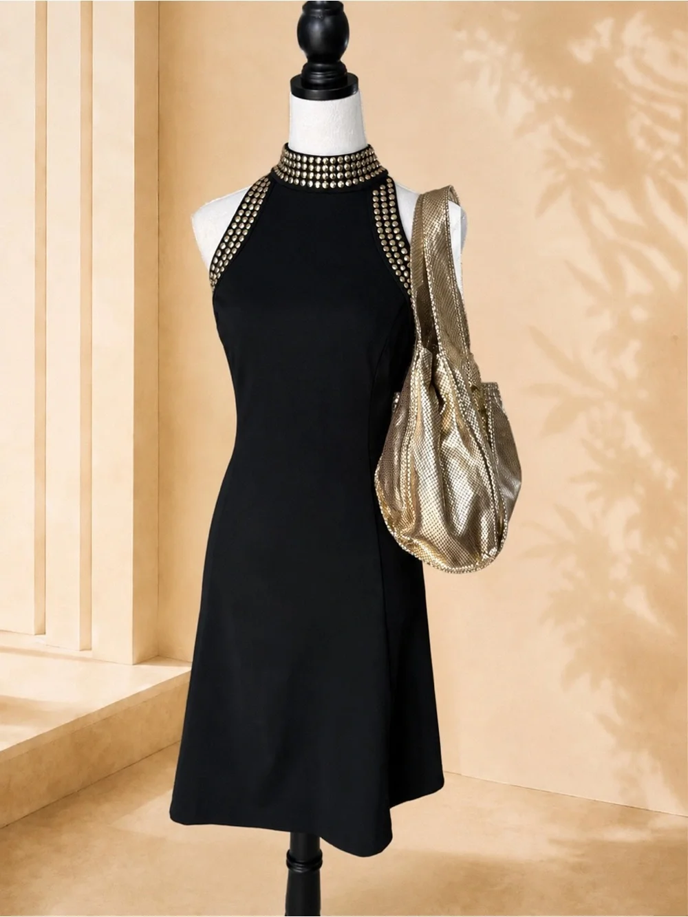 Michael Kors Gold Studded Halter Dress Size 2
